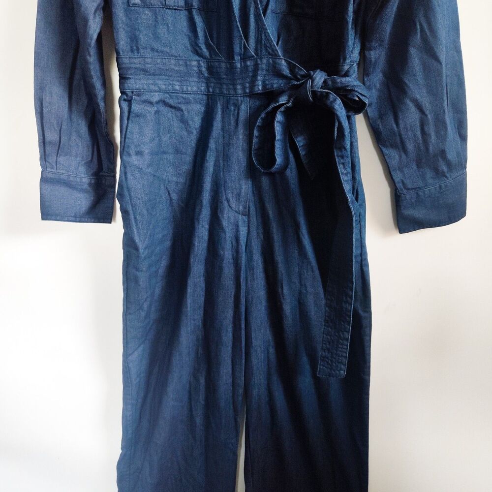 New Banana Republic Jumpsuit Size 6 Denim Wrap Top Dark Blue Long Sleeve NWOT - Picture 7 of 15